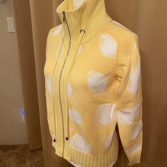 NEW! Bellacolori Yellow White Mock Neck Full Zip Cardigan Sweater Size Small - Picture 3 of 12